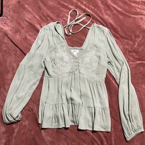 Japna Light Green Embroidered Top